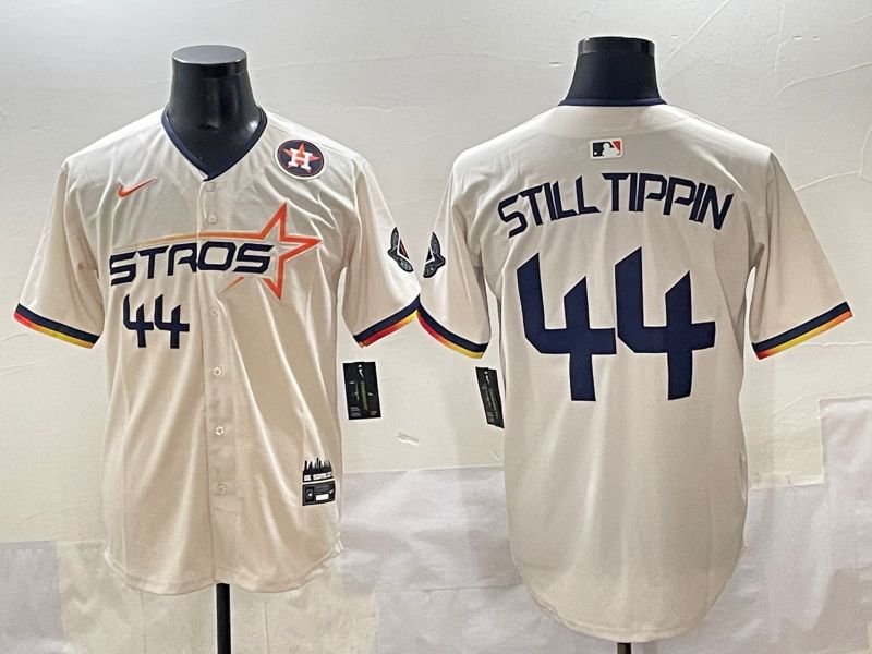 Men 2025 Houston Astros #44 Still Tippin Cream Three generations Joint Name Nike MLB Jersey style 2